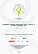 Yogaloft Krankenkassenanerkennung Zertifikat Yogakurs Vika Jagucanskyte
